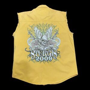 Bikers Edge Sturgis 2009 Rally Motorcycle Shirt Mens XL Yellow Skull Graphic